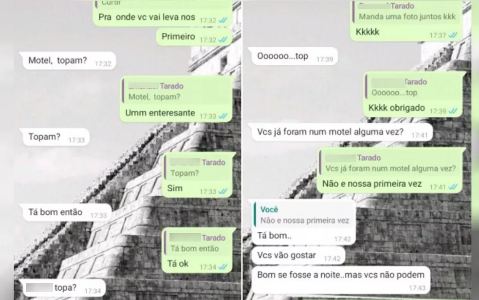 Conversa entre o PM e o primo da vítima mostra quando suspeito os chamam para irem a motel, em Rio Verde, Goiás — Foto: Reprodução/Polícia Civil