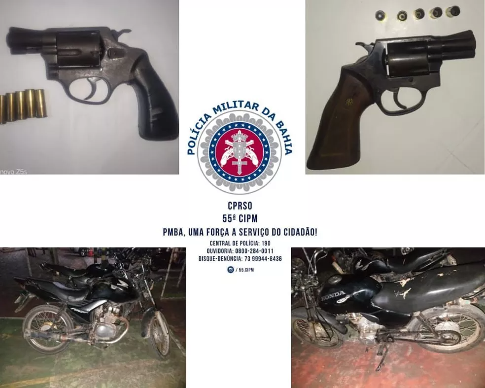 Armas e drogas foram apreendidas na ação que resultou em cinco mortes em Ipiaú — Foto: Divulgação/55ª CIPM